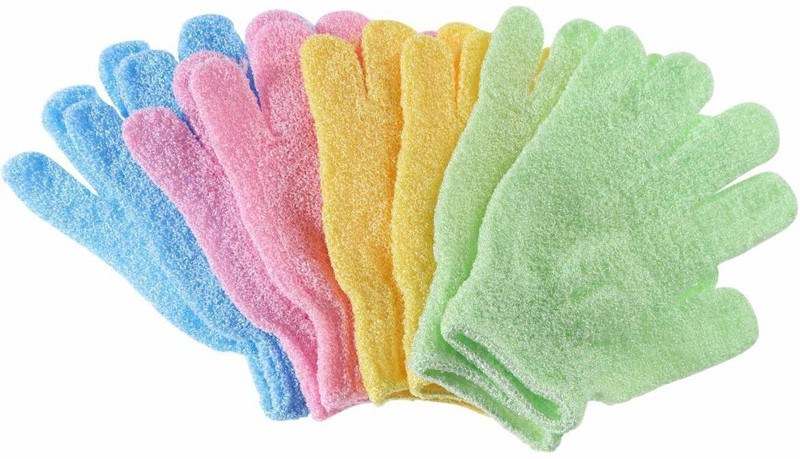 TREXEE (4 PAIR) Exfoliating Shower Bath Gloves for Shower, Spa, Massage and Body Scrubs, Dead Skin Cell Remover