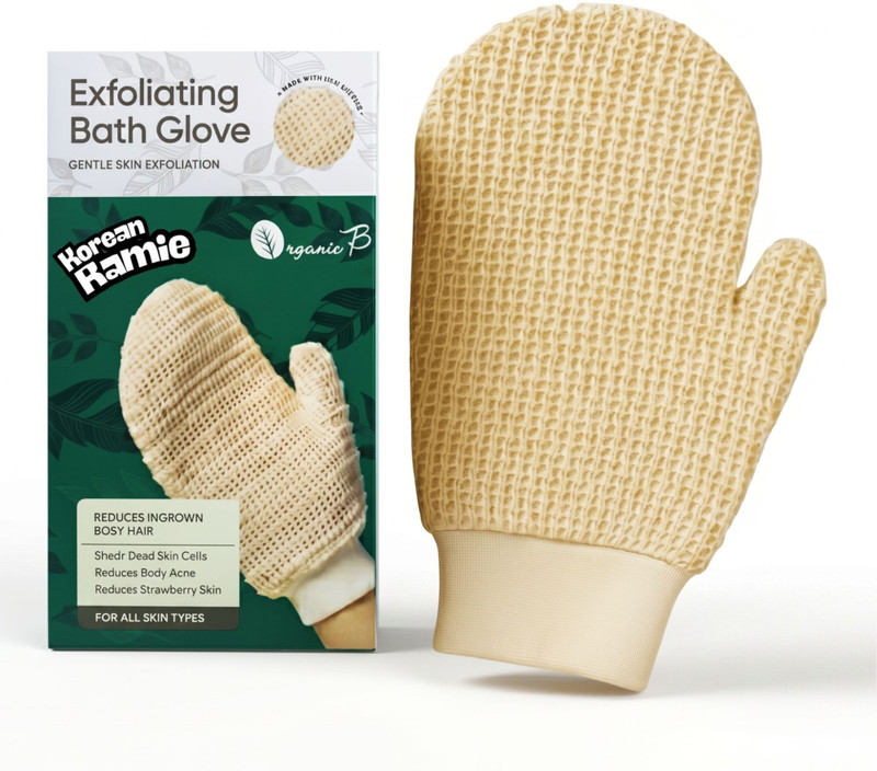 Organic B Exfoliating Bath Glove for Body Cleansing & Scrubbing | Ramie