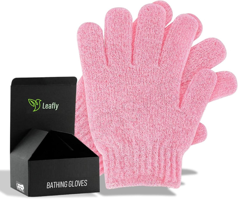 Leafly 2Pcs Exfoliating Gloves Dual Texture Bath Gloves for Scrub Dead Skin Remover