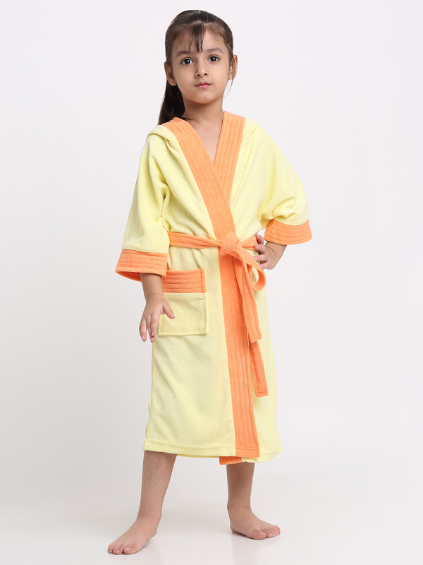 CREEVA Yellow & Orange XXL Bath Robe(1 Kids Bathrobe, For: Baby Girls, Yellow & Orange)