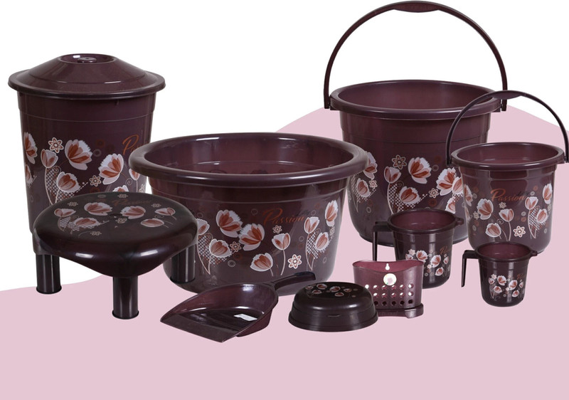 Goodwill Tech Bathroom Set 10 Pieces Heavy Duty, Large Capacity 18 L Plastic Bucket(Chocolate) Baby Bath Seat(Chocolate)