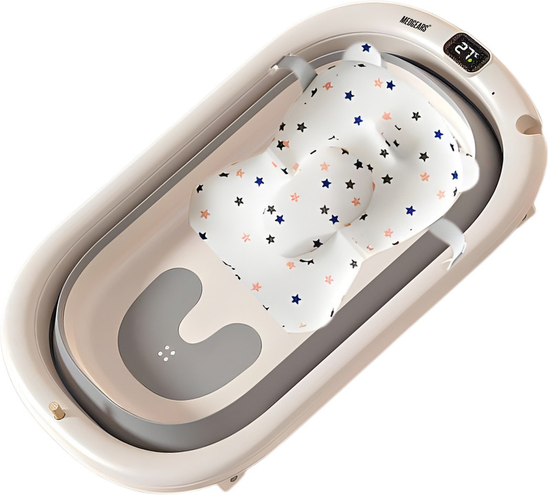 MEDGEARS Bathtub & Bath Seat with Temperature Sensor | Baby Kids Bather chair Baby Bath Seat(Beige)