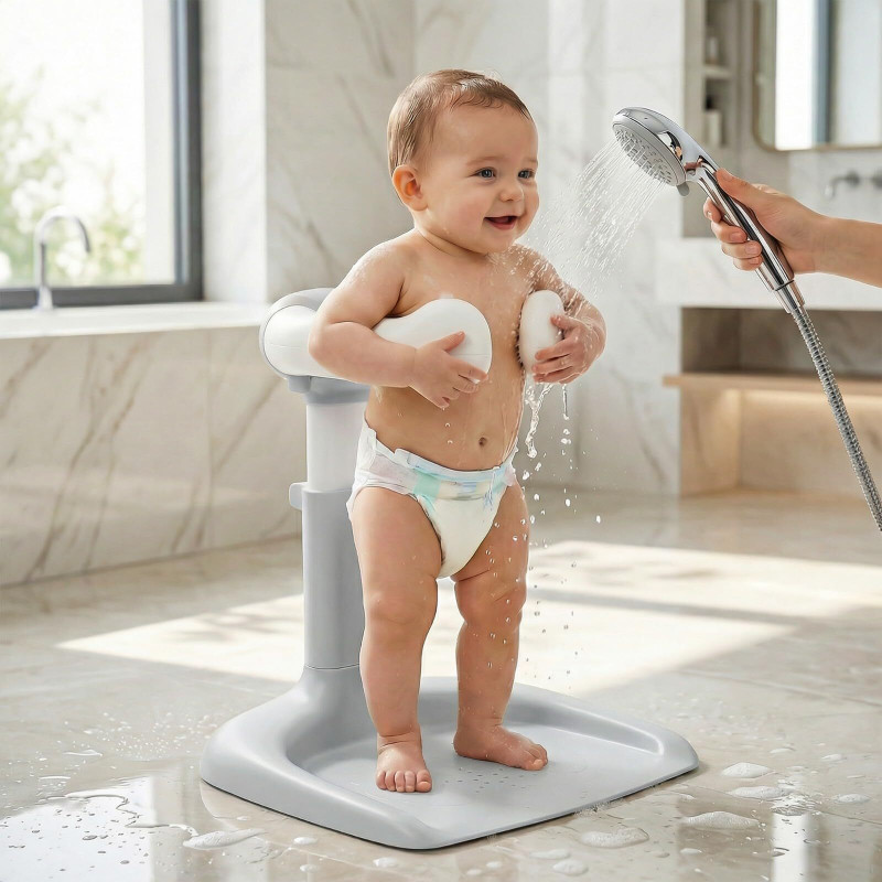 baybee Baby Shower Bath Stand with Height Adjustable with Anti-Slip Base Baby Bath Seat(Grey)