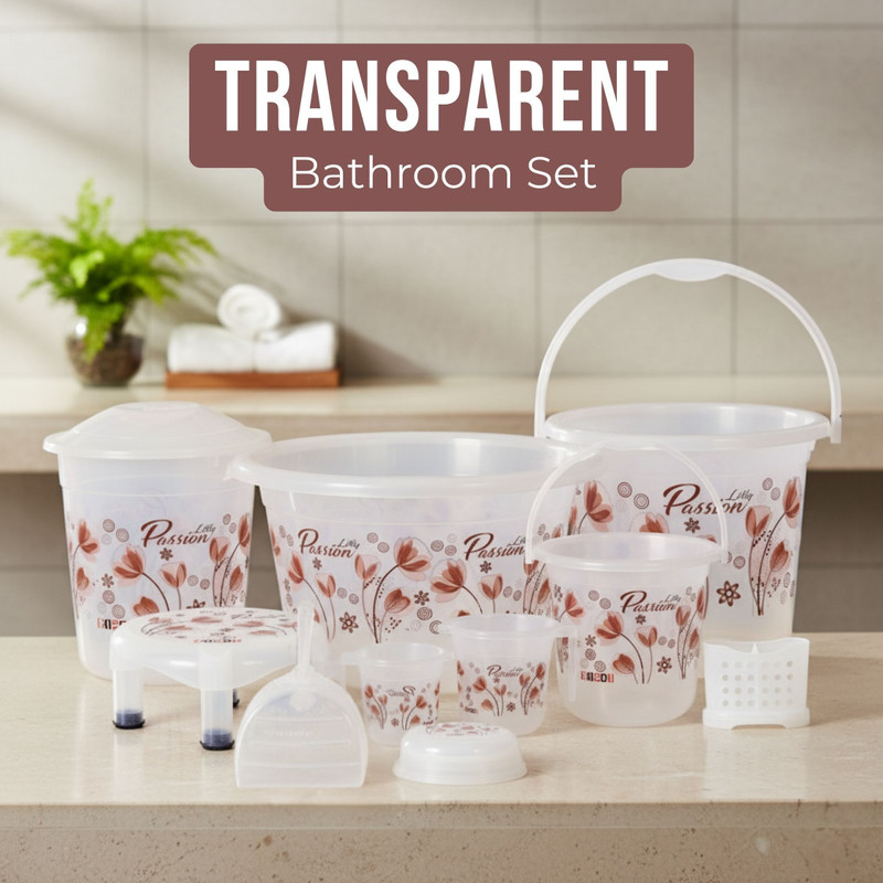 Goodwill Tech Bathroom Set 10 in 1 - Durable, 100% Virgin Plastic, Lotus Printed Baby Bath Seat(Transparent)