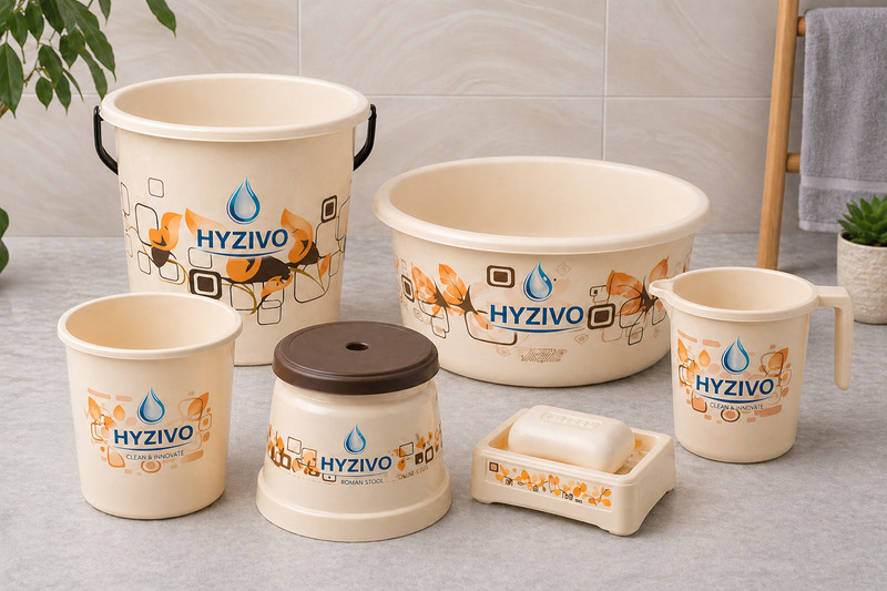 Hyzivo Essentials Multipurpose 6 Pcs Bath Set with Bucket, Tub, Bin, Mug, Stool & Case Baby Bath Seat(Beige with Floral Pattern)