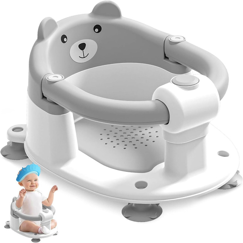 Deoxys Non-Slip Bath Seats for Babies Sitting Up, Infant Bath Seat with Soft Cushion Baby Bath Seat(Grey)