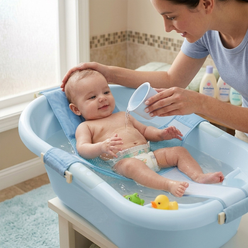 SYGA Bath Seat Support Net Non-Slip Bathtub Sling Shower Mesh Bathing Cradle Rings for Tub (Blue) Baby Bath Seat(Blue)