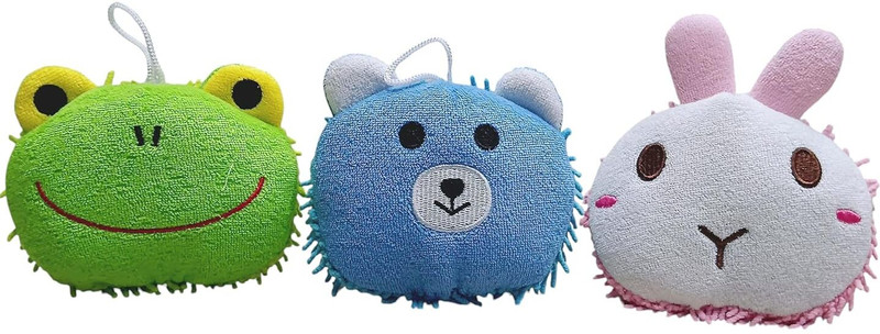 LAXIS HUB Cartoon Animal Bath Sponge for Kids – Cute Frog, Bear & Bunny Shapes