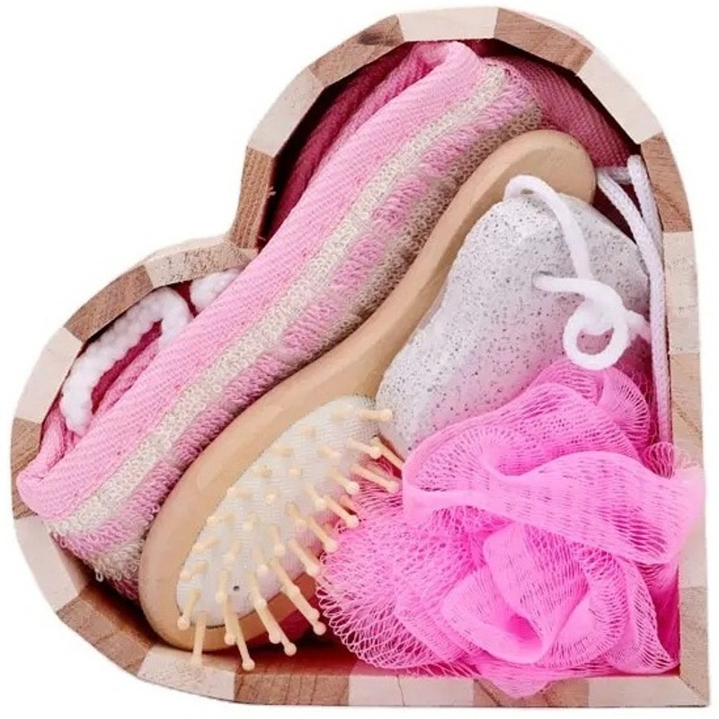 Amulakh Wooden Heart Shaped Bath Spa Shower Scrub Set,