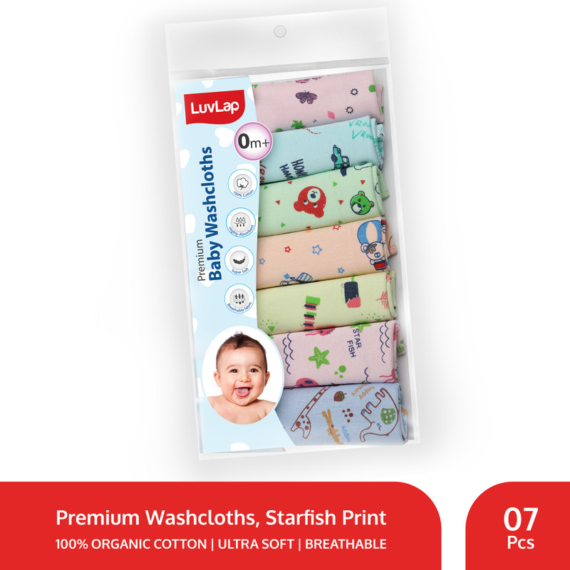 LuvLap Cotton 181 GSM Premium Baby Washcloth for New Born, 100% Hosiery Cotton Cloth, Bath, Face Towel Set(Pack of 7, Multicolor)