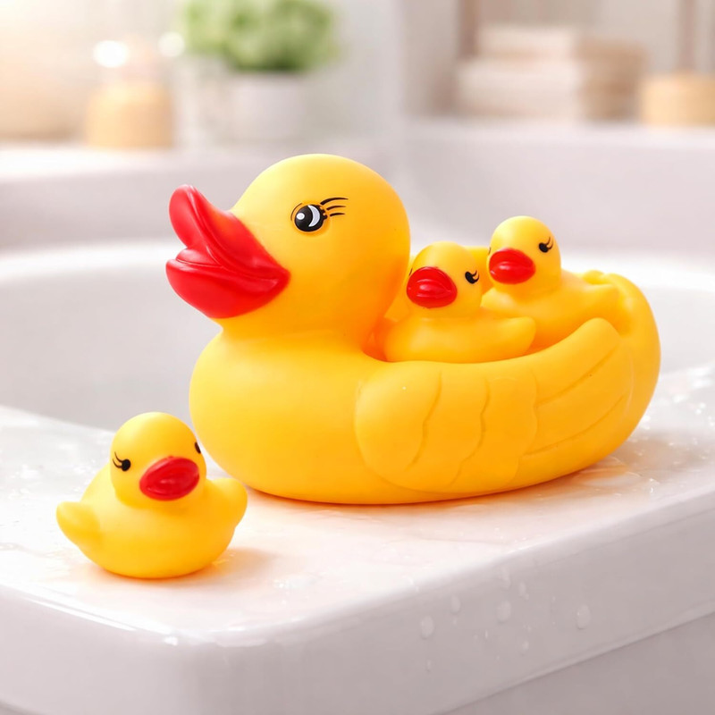 Parshv Groups Squeezy Chu Chu Ducks, Duck Family, Bath Toy with Sound, 4 Pcs Bath Toy(Yellow)