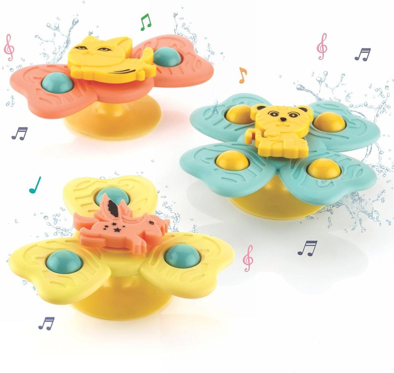 Learn With Fun 3Pcs Kids Sensory Spinner Toy | Suction Cup Rattle for Babies Rattle(Multicolor)