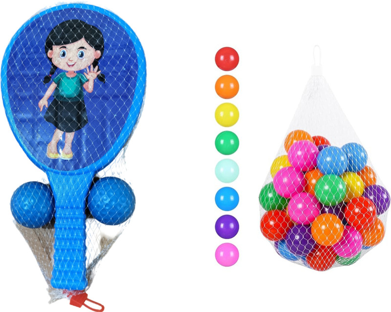 MINITOES Baby Multicolour 24Balls and Batmitton toy for Kids Pool Pit (Pattern may vary) Bath Toy(Multicolor)