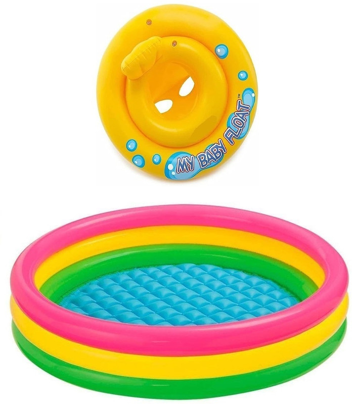 GREST Inflatable 3 Feet Swimming Water Pool Bath Tub with Baby Float Ring for Kids(Multicolor)