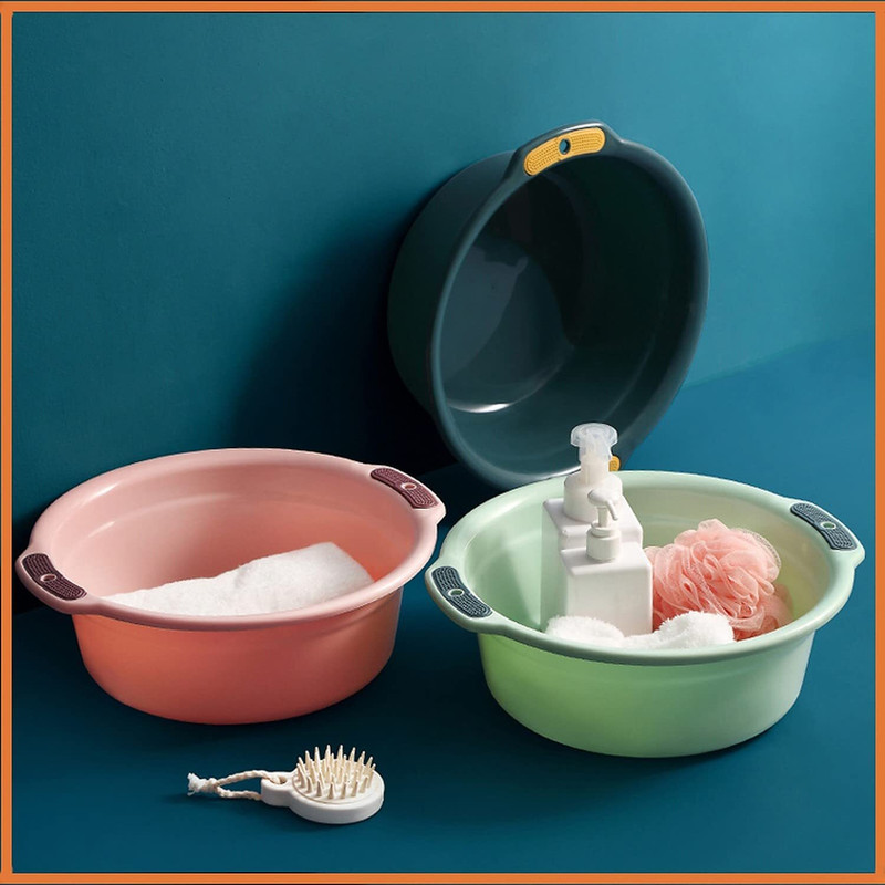 Wolpin Set of 3 Multipurpose Plastic Wash Tubs for Kitchen Bathroom Laundry(Pink, Green, Blue)