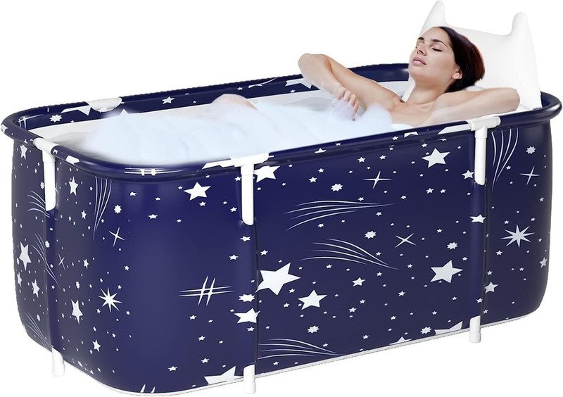 PRATYADH Foldable Soaking Bathtub for Adults, Freestanding Bathtubs(Blue)