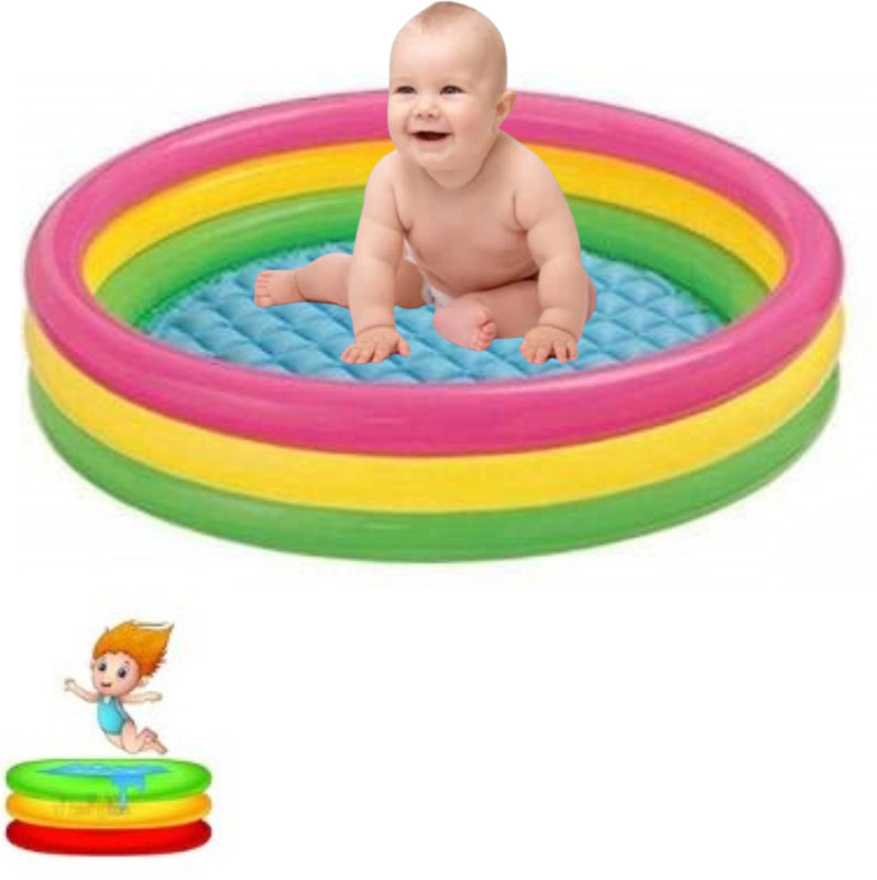 bazler Baby Pool Bath Water Tub for Kids Soft Inflatable Kid's, 3ft 0-5 Years 3 Feet 17 Inflatable Pool Accessory(Multicolor)
