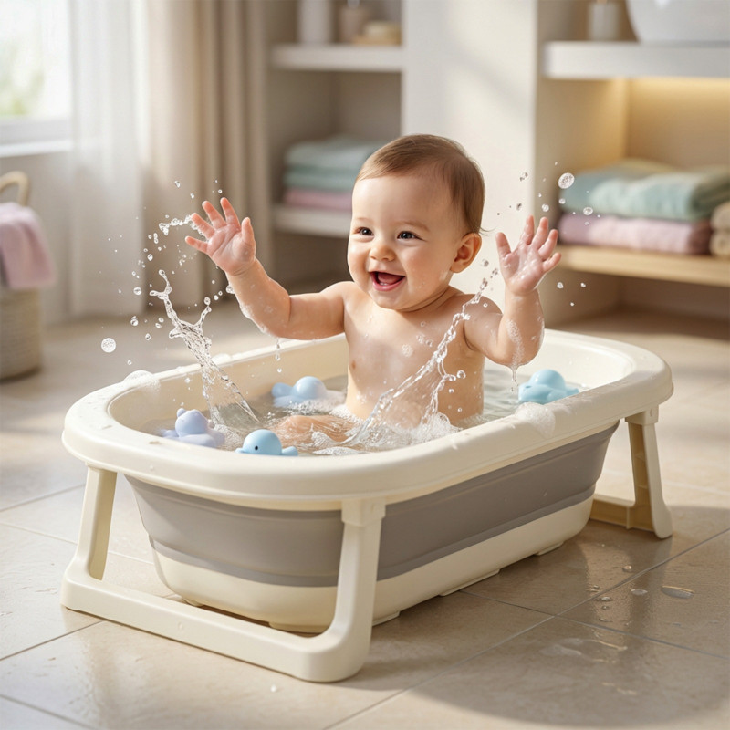 baybee Foldable Baby Bath Tub for Kids With Bathing Unit & Anti Skid Base(Grey)