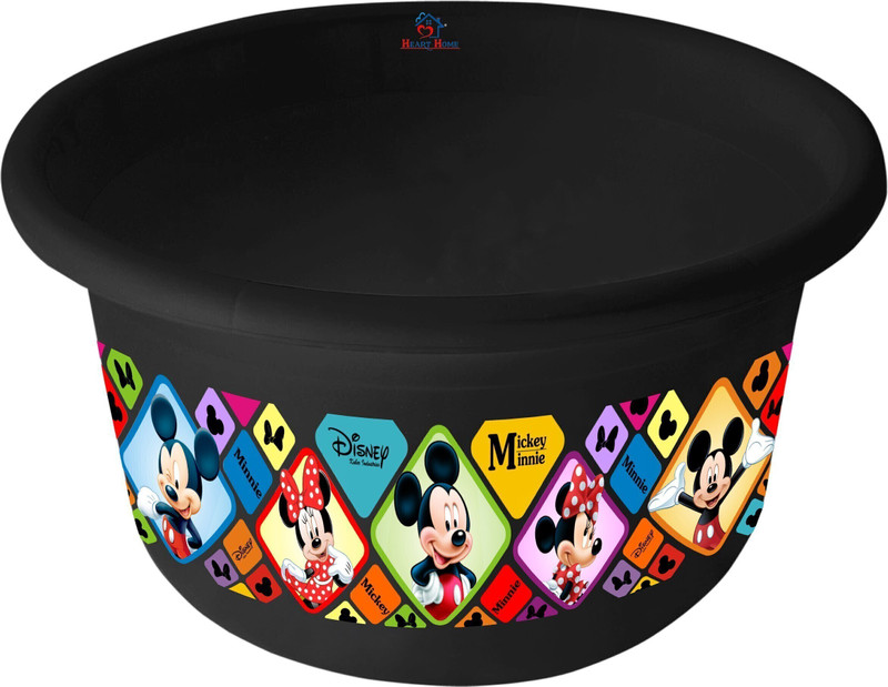 Heart Home Disney Mickey Minnie Print Unbreakable Plastic Multipurpose Bath Tub/Washing Tub 25 Ltr (Black) -HS_35_HEARTH17894(Black)