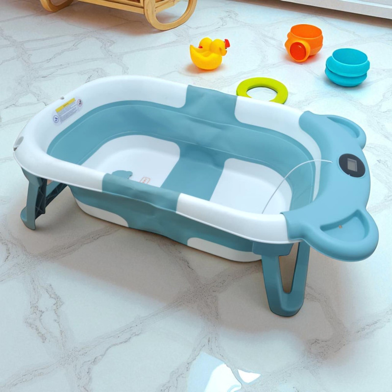 KIDDERY FOLDABLE BATH TUB - TEMPERATURE Infants & Toddlers (0-3 Years)(Green, Portable Baby Shower Gift – Travel Friendly, Portable & Easy to Store)