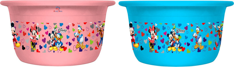 Heart Home Disney Team Mickey Print 2 Pieces Unbreakable Plastic Multipurpose Bath Tub/Washing Tub 25 Ltr (Pink & Blue) -HS_35_HEARTH17464(Pink & Blue)