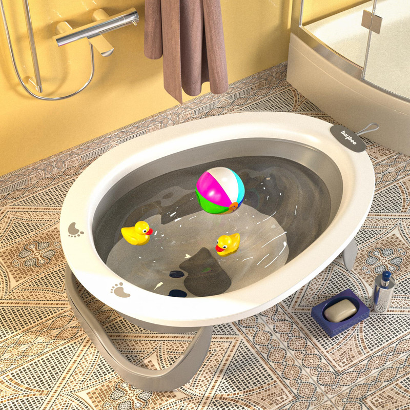 baybee Foldable Baby Bath Tub for Kids With Temperature Sensing Plug Wall Mount Bathtub(Mini Swimming Pool for Kids with Anti Skid Base for 0 to 2 years Boy Girl Grey)