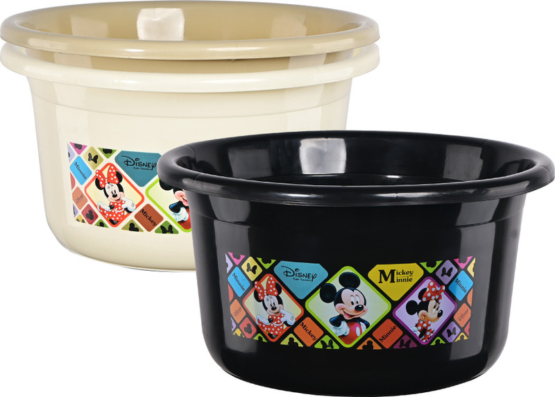 DISNEY 3 Pcs Check Bath Tub 25 Ltr For Washroom & Kitchen | Black,Cream & Beige(Black, Yellow, Beige)