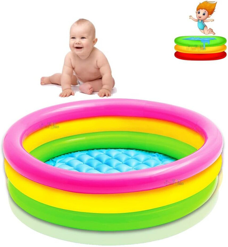 Olsic Portable inflatable 3 ft 3 ring bath tub Child tub Cushion Portable bathtub(Multicolor)
