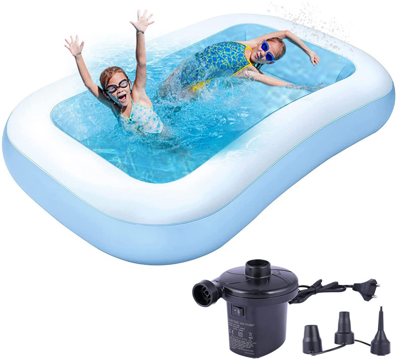 P for Pogu 5.5 Feet Rectangular Inflatable Pool with Electric Pump Swimming Bathtub for Kid(Blue)