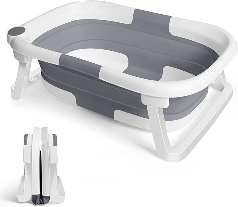 SUICUNE Foldable Baby Bath Tub, Drain Plug, Bultin Anti-Slip Support Collapsible Tub(Multicolor)