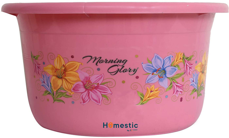 HOMESTIC by Kuber Industries Flower Print Unbreakable Plastic Multipurpose Bath Tub/Washing Tub 25 Ltr (Pink)(Pink)