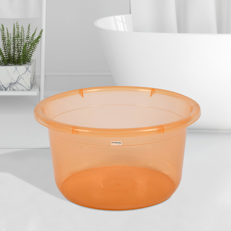 HOMESTIC by Kuber Industries Multipurpose Tub for Bathroom-Feeding Pan-Bathing|25 LTR|Transparent Orange(Orange)