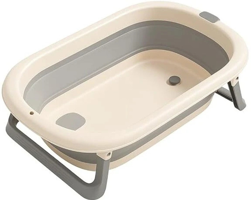 GUCHIGU Infant Foldable Bath Tub with Cushion & Tray for Toddlers/Kids for 0 to 3 Years(Grey - White)