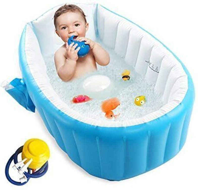 SATKAVEE ENTERPRISE Non-Slip, Travel-Friendly, Foldable Inflatable Baby Bath Tub With Air Pump(Blue & White)