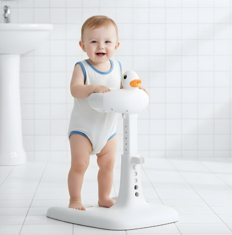 KRISHAV WORLD Adjustable Height Baby Shower Stand with Anti-Slip Base Standing Support Bath(White)