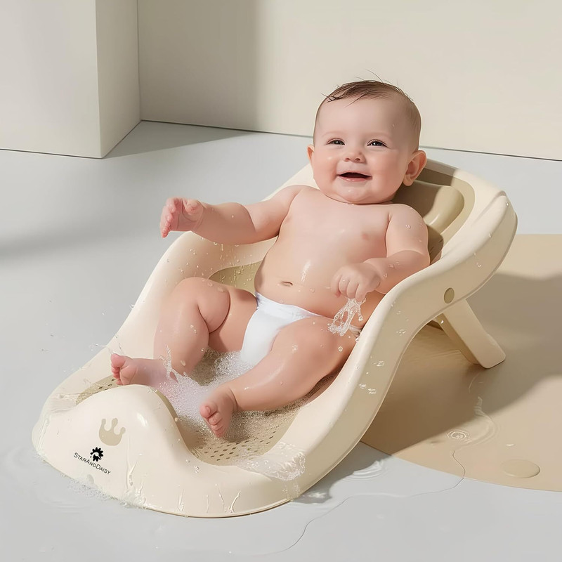 StarAndDaisy Newborn Baby Bather, Foldable Bath Seat for Baby with Backrest Baby Bath Seat Baby Bath Seat(Beige)