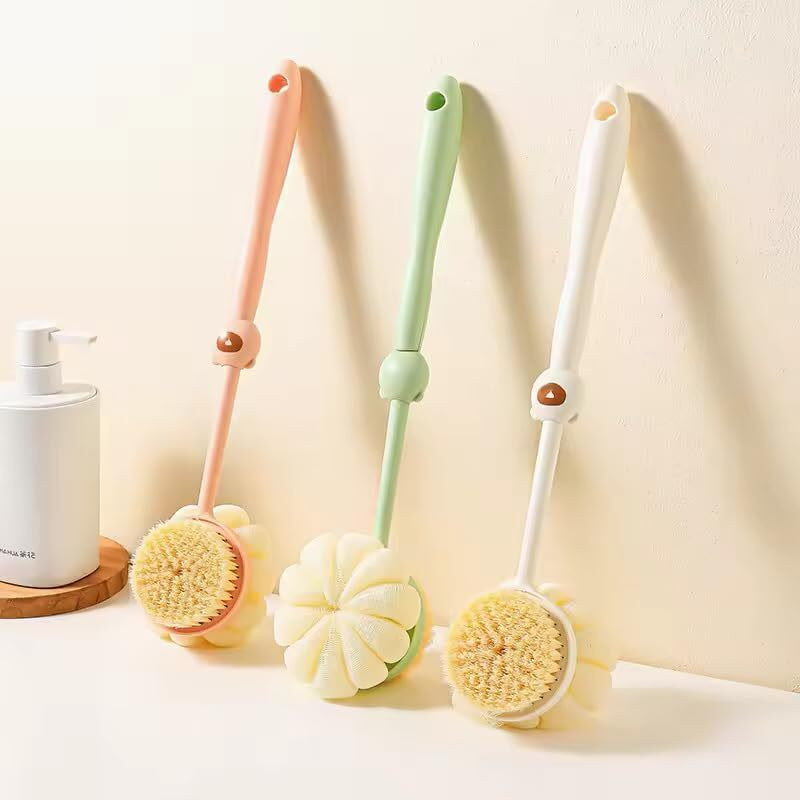 FROWWY 2-in-1 Back Body Bath Brush with Bristles & Loofah