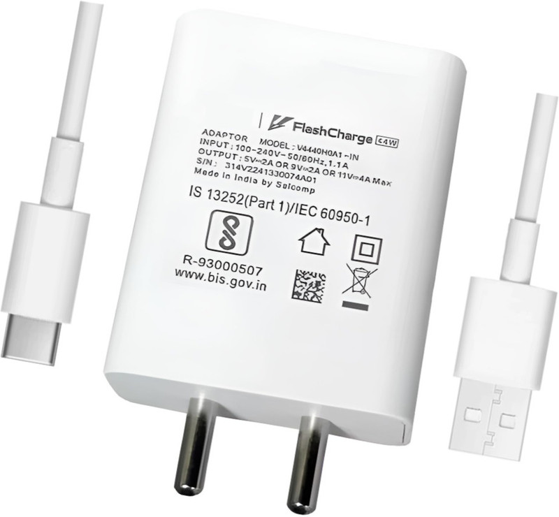 BLYNOIZ 44 W Quick Charge 4 A Wall Charger for Mobile with Detachable Cable(White, Compatible for vivo T3 5G, T3x 5G, T3 Pro 5G, T3 Ultra, T3 Lite 5G, Cable Included)