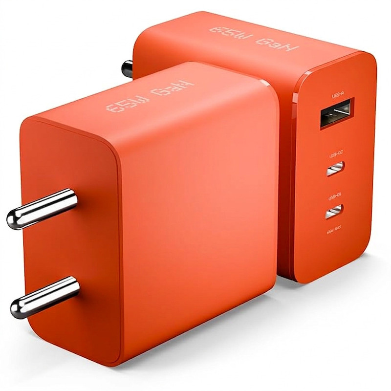 APTIVOS 65 W GaN 3.1 A Wall Charger for Mobile(65Watt USB Type C & Type A Charger Nothing All Phones / iPads / Tabs - Orange)