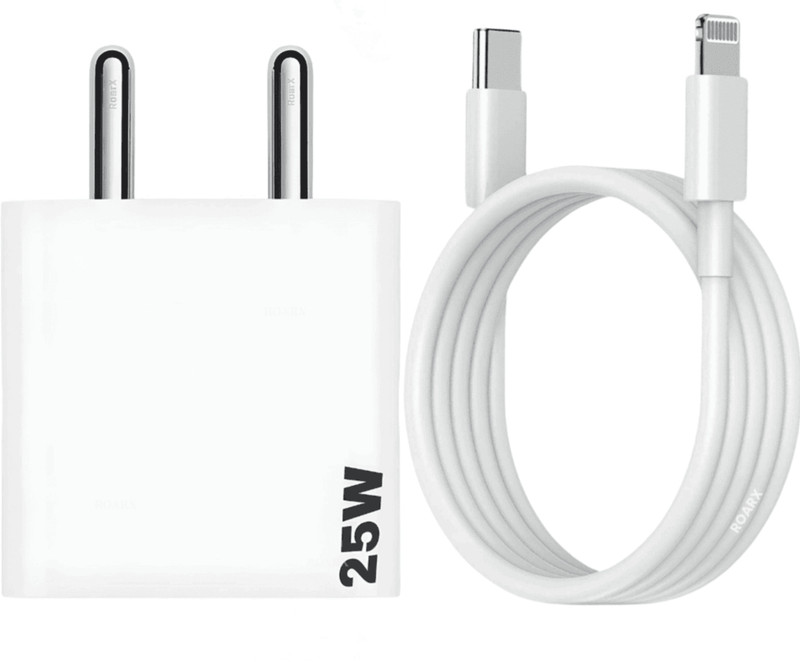 RoarX 25 W Adaptive Charging 3.1 A Wall Charger for Mobile with Detachable Cable(White, 25W PD Mobile Fast Charger for iPhone)