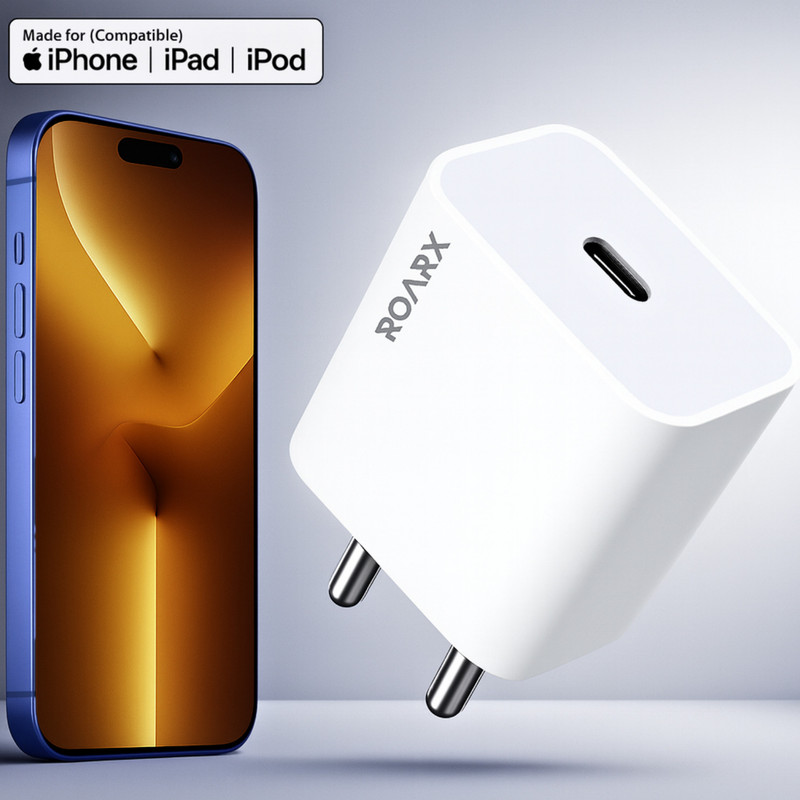 RoarX 20 W Quick Charge 3 A Wall Charger for Mobile(White, Compatible iphone 15 adapter original apple)
