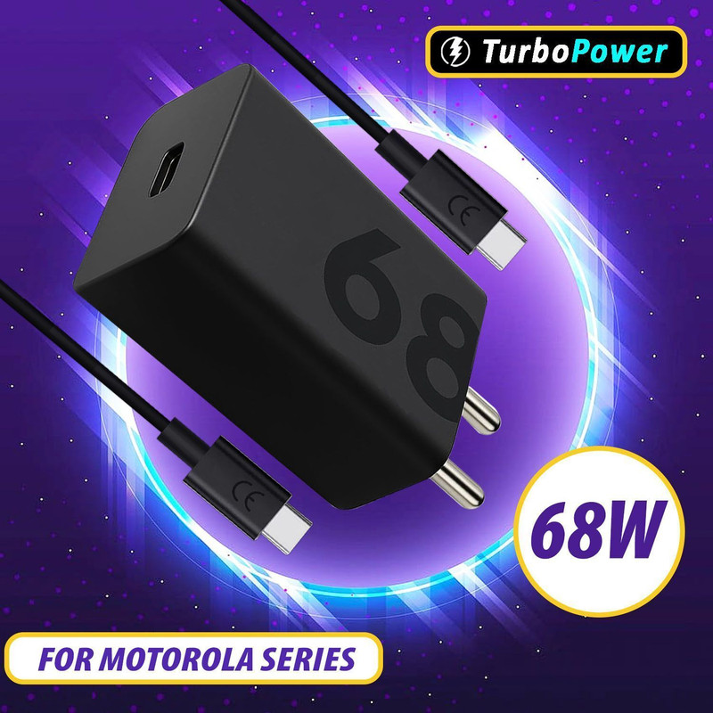 UXE 68 W TurboPower 3.0 3 A Wall Charger for Mobile with Detachable Cable(68W TurboPower Charger For Motorola Edge 40, Edge 40 Neo, Razr 50 Ultra, Black, Cable Included)
