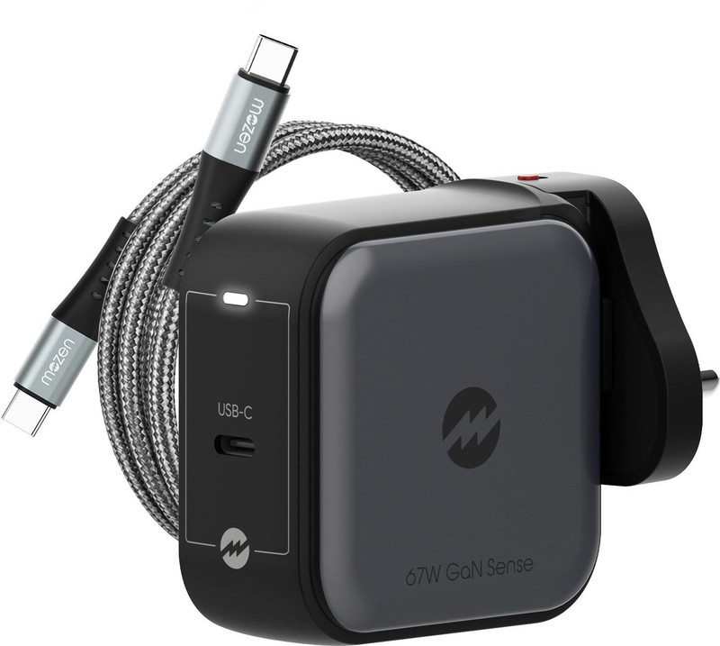 AMKETTE 67 W GaN 3.25 A Wall Charger for Mobile with Detachable Cable(Grey, Cable Included)