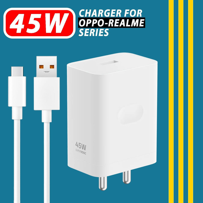GaN Charger 45 W SuperVOOC 4 A Wall Charger for Mobile with Detachable Cable(For Oppo A3 5G, Oppo A3 Pro 5G, OPPO A3x 5G, White, Cable Included)