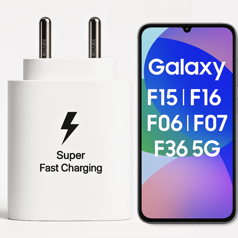 RoarX 25 W PD 3 A Wall Charger for Mobile(White, Superfast Charging For Samsung Galaxy F15 5g Fast Charger Adapter)