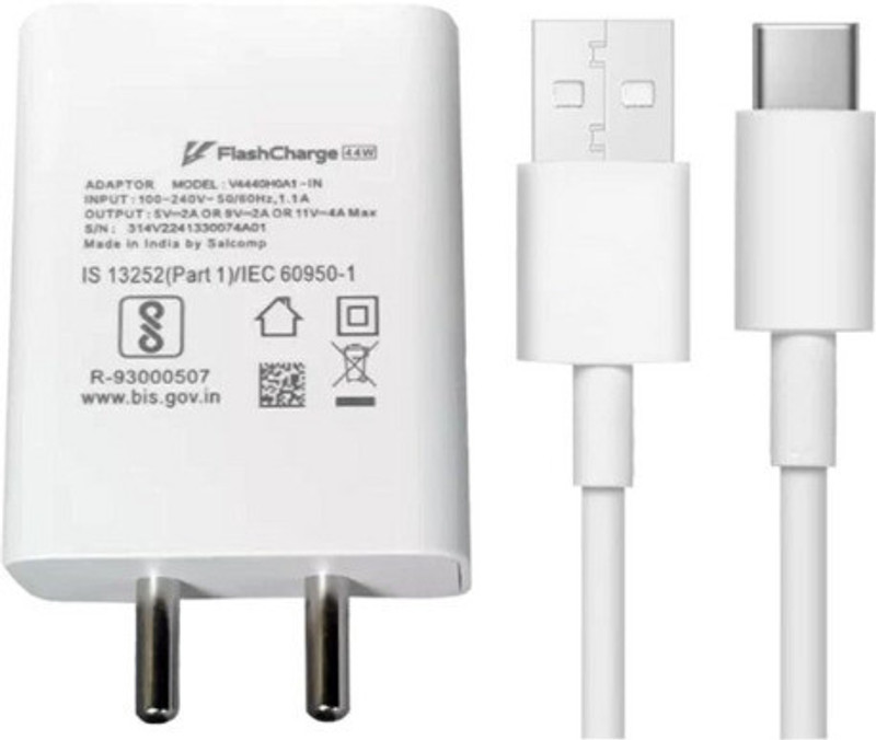 BUXER 44 W SuperVOOC 4 A Wall Charger for Mobile with Detachable Cable(White - Compatible with vivo V23,V29,V29e,V29 Pro,V27, Cable Included)