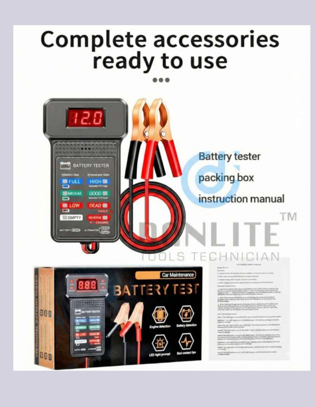 Danlite Digital 12V with Clamp Wires Digital Battery Tester