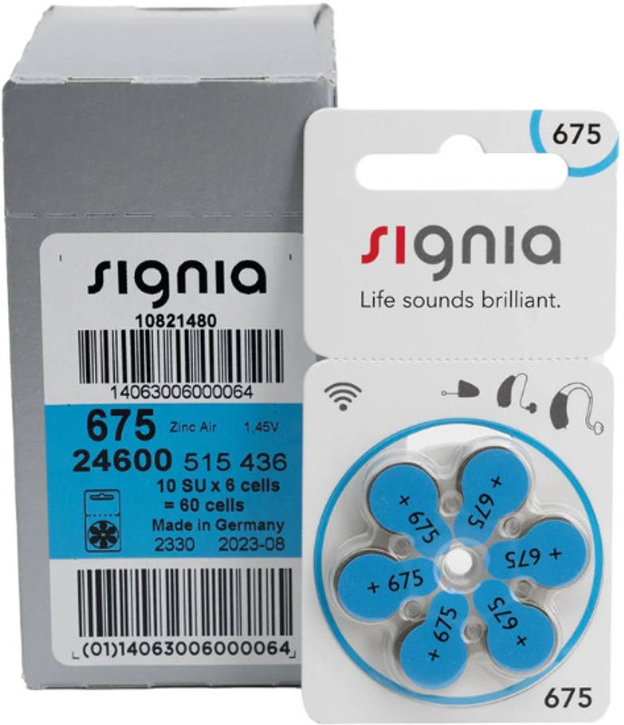Signia Hearing Aid  Size 675 60Nos (6 X 10 Pack) 60 Nos,  Battery(Pack of 6)