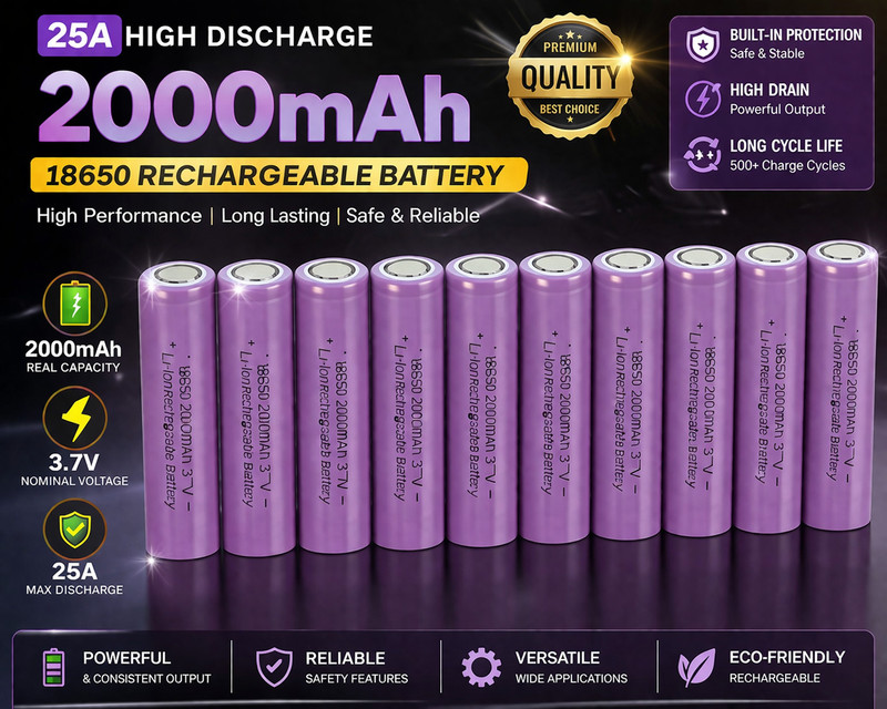khurafatiLabs 18650 3.7 volt Li-ion Rechargeable 2000mAh   Battery(Pack of 4)