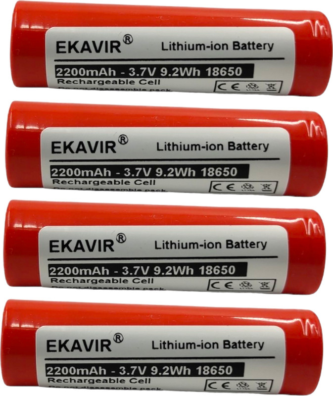 Ekavir 2600mAh 18650, 3.7V Long-Lasting with Wired Li-ion , Size: 65X18mm  Battery(Pack of 4)